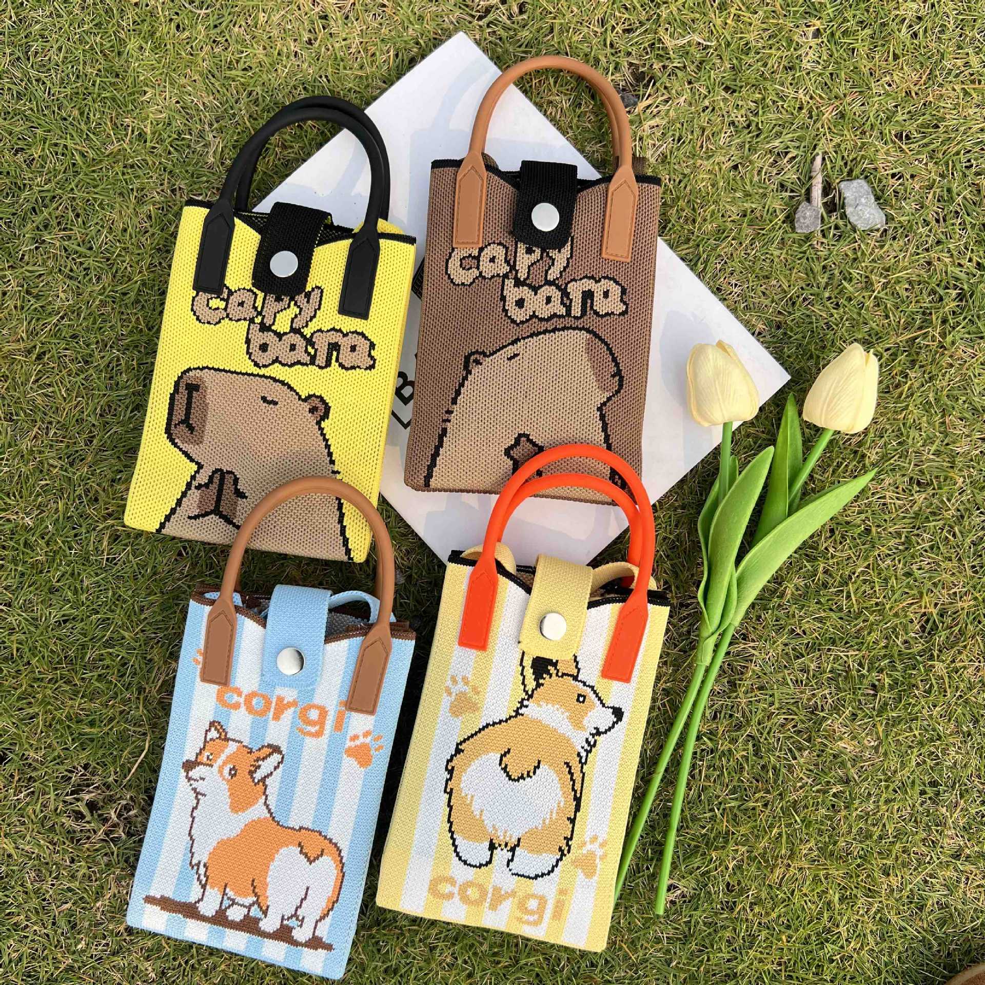 新款卡皮巴拉针织手机包时尚潮流百搭卡通可爱单肩包手拎斜挎包