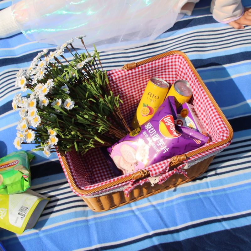 仿藤编柳编竹编织野餐篮子手提收纳筐大号塑料购物篮采摘篮水果篮