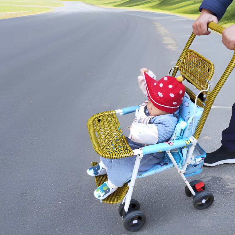 婴儿推车可坐可躺竹编车可折叠仿藤车竹藤M轻便宝宝夏天藤椅小推