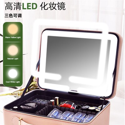 2025新款高档手提化妆师化妆箱大容量带灯镜子便携式旅行收纳包