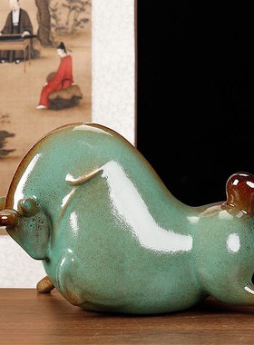 陶瓷牛摆件红色牛家居客厅办公室招财装饰品牛气冲天店铺开业礼品