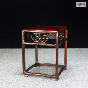 大红酸枝交趾黄檀明式雕花小型花架红木质花瓶盆景架工艺品小花几