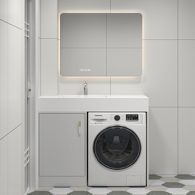 定制小户型阳台洗衣柜包水管v切角洗衣机柜脸盆一体组合岩板洗漱