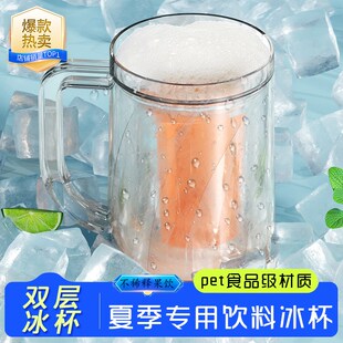 夹层冰杯玻璃大容量2024新款女夏日水杯网红双层啤酒杯冰镇杯夏季