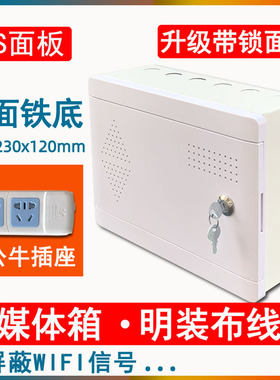 明装多媒体信息箱塑面铁底小号家用弱电箱G330X230小号弱电集线箱