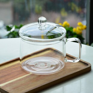 大容量可以泡面的玻璃杯单把手带盖玻璃碗高硼硅加厚耐高温可明火