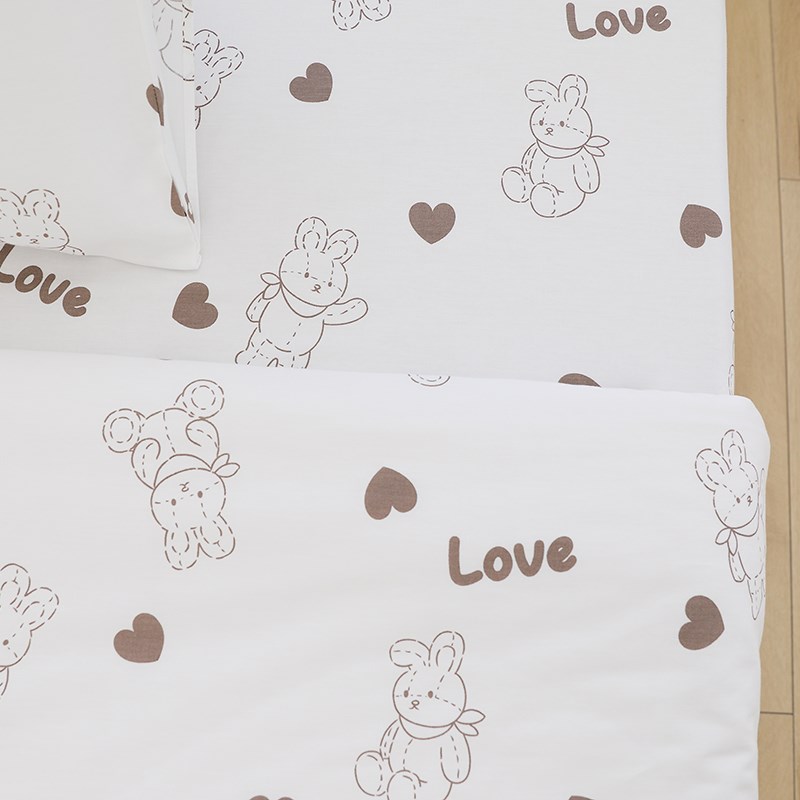 咖啡小兔可爱儿童纯棉床单单件宿舍被套1.5米1.8枕套可配三四件套
