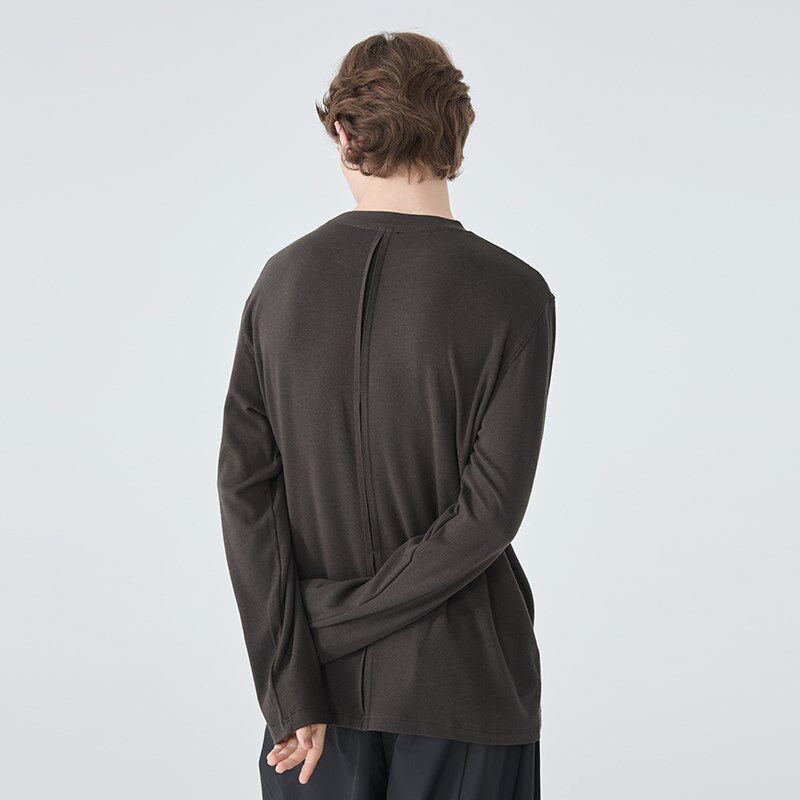 美式重磅长袖t恤男秋季亲肤柔软宽松纯色口袋黑白色打底衫棉体恤