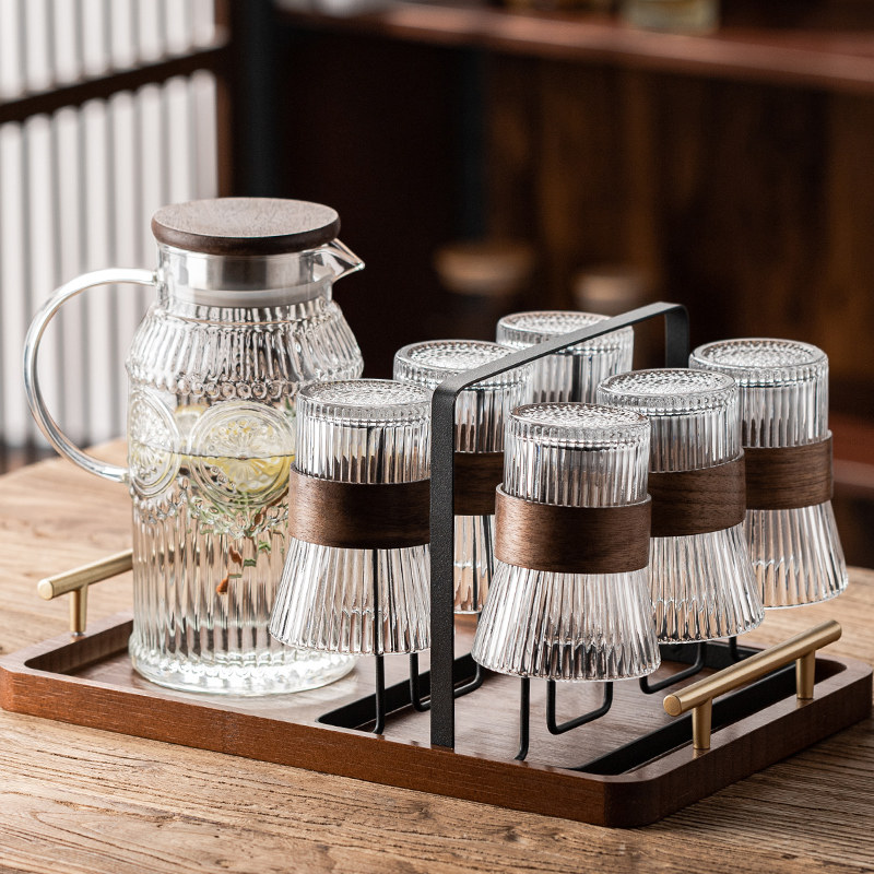 中式水杯家用套装客厅待客u高颜值高级感玻璃花茶杯壶具喝水耐高