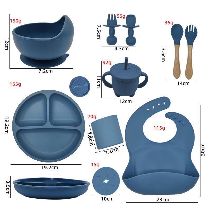 母婴儿童喂养餐具套装学吃饭训练叉勺宝宝餐盘围兜辅食吸盘碗套装