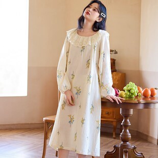 珈莹艾纯棉纱布孕j妇睡裙夏薄款哺乳待产裙产妇喂奶住院生产月子