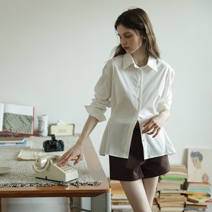通勤百搭叠穿衬衫 慵懒风收腰两穿宽松长袖 简约风白衬衫 女法式 衬衫