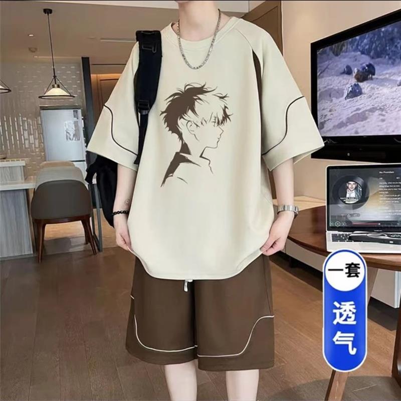 两件装青少年短袖套装男ins学生t恤套装休闲运动半袖帅气一套衣服
