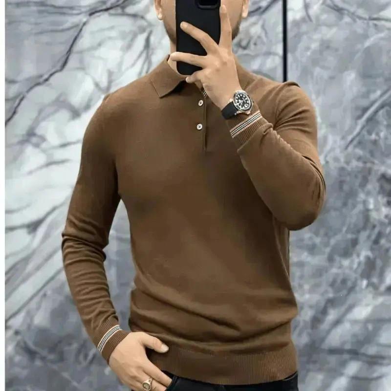 故渊男装服饰2025秋冬季商务b男士翻领针织POoLO衫毛衣时尚轻奢舒