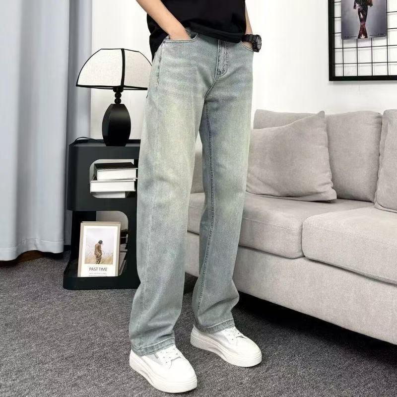 高端美式夏季新款2026牛仔裤男士宽松直筒潮流百搭弹力休闲长裤子