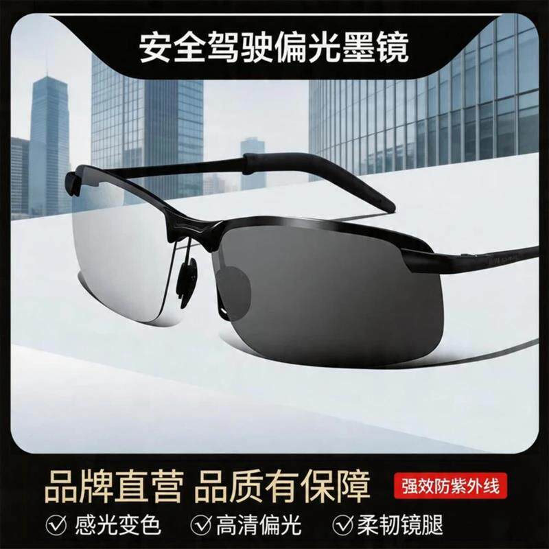 星河严选奢品感光变色钓鱼开车太阳镜黑框高清偏光墨镜开车钓鱼骑