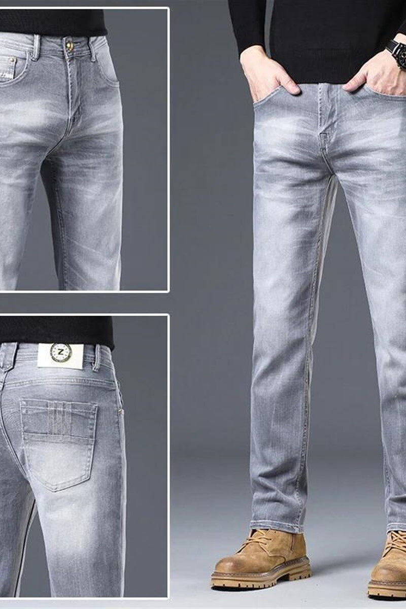 极客衣栈秋季上新轻奢星空P烟灰色直筒立体剪裁男士修身牛仔裤