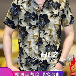 定制款 男士 时尚 衬 满身花朵.印花翻领短袖 25夏季 风杜轻奢男装 修身