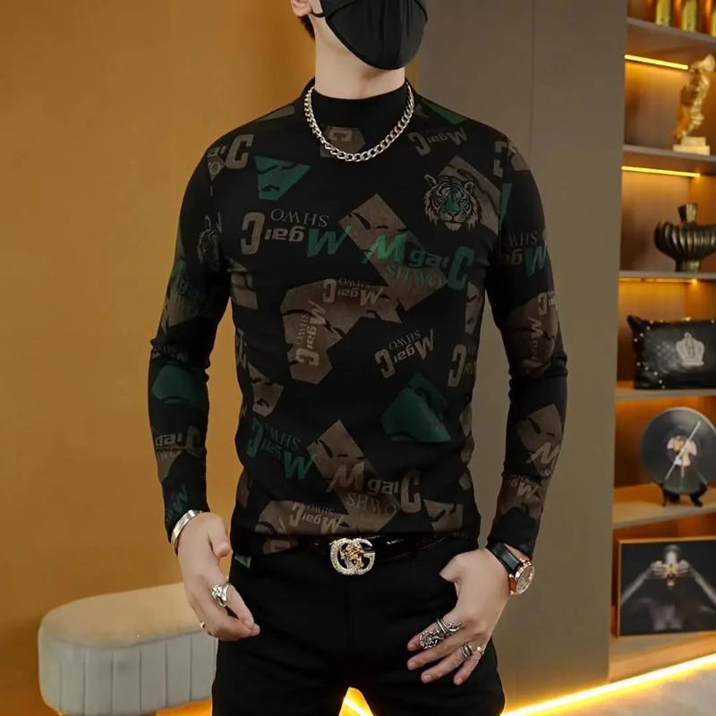 尤米轻奢秋冬季时n尚个性网红百搭虎头男士款修身圆领长袖