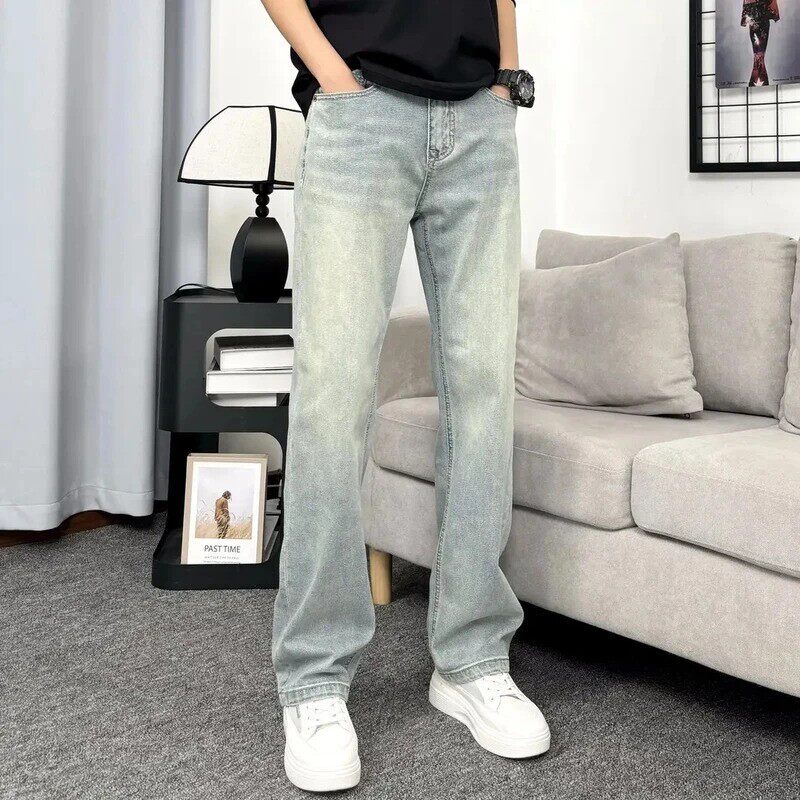 Houpeful服饰甄选6春夏新款宽松直筒美式弹力浅色美式牛仔裤男士