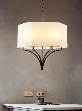 新中式卧室全铜吊灯黑色简约美式别墅样板间茶室布罩书房vc餐厅灯