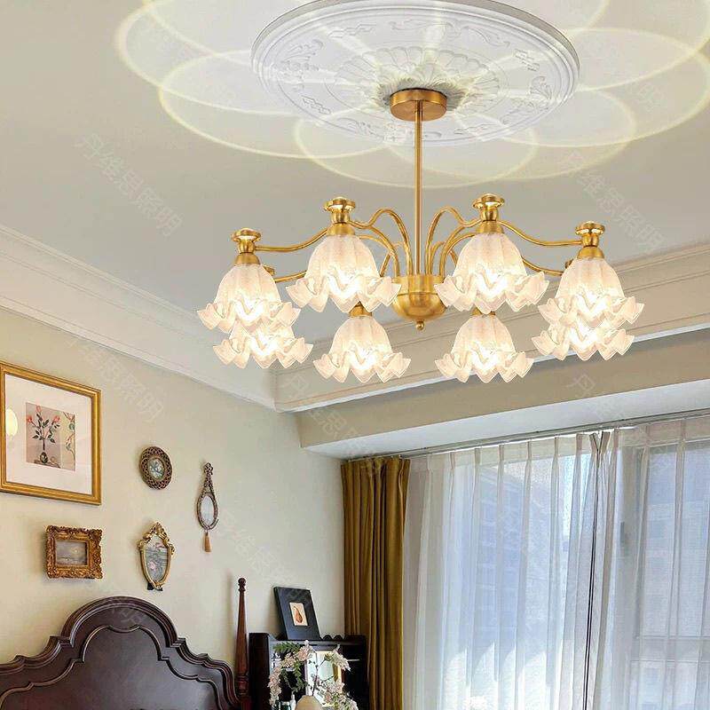 美式复古法式客厅吊灯田园铃兰花朵大气创意灯具卧室古风餐厅