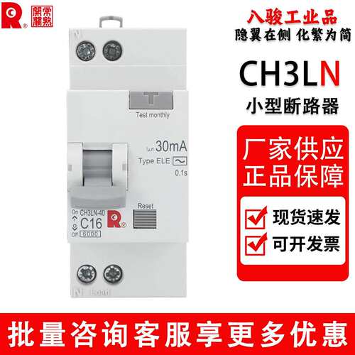 常熟开关CH3LN-40漏电断路器2位双线小型空气开关带漏电16A20A25A