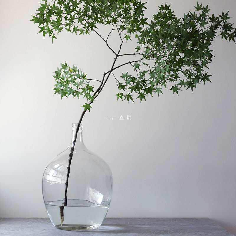 细口小口大肚玻璃花瓶 吊钟马醉木插花水培落地大号花器 简略透明