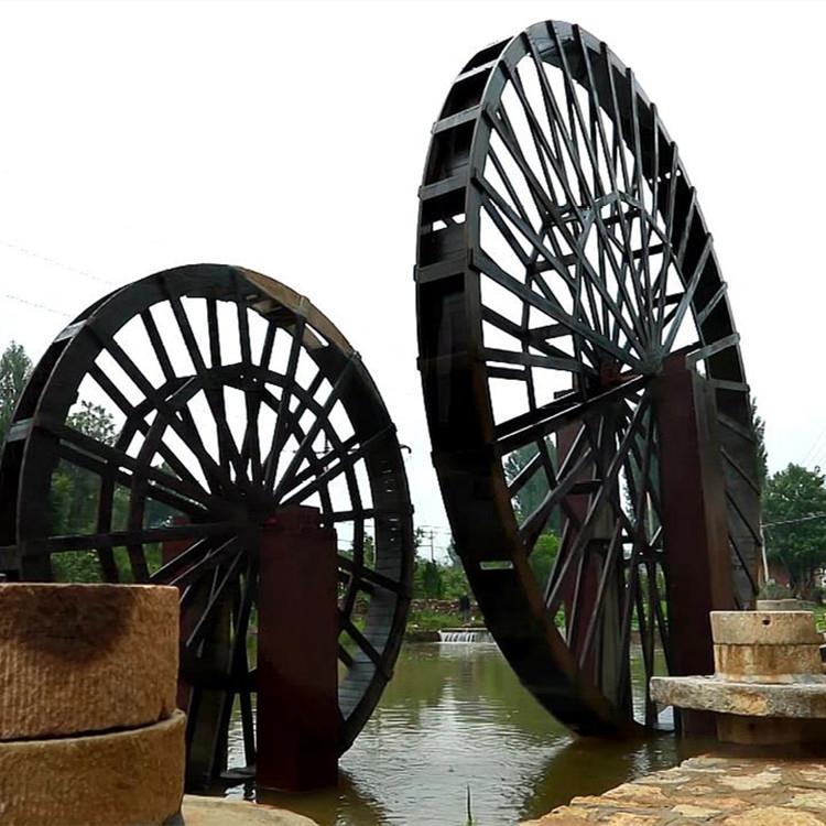 景区景点户外园林造景水车钢结构框架观光防腐木碳化龙骨电动水车