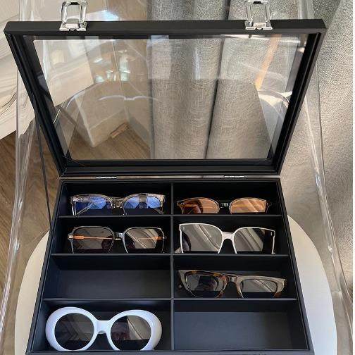 高级透明玻璃盖眼镜收纳盒黑色皮质绒布多格大容量太阳墨镜展示架,鲜花速递/花卉仿真/绿植园艺,割草机/草坪机,淘宝优惠券,粉丝福利购,淘宝优惠卷
