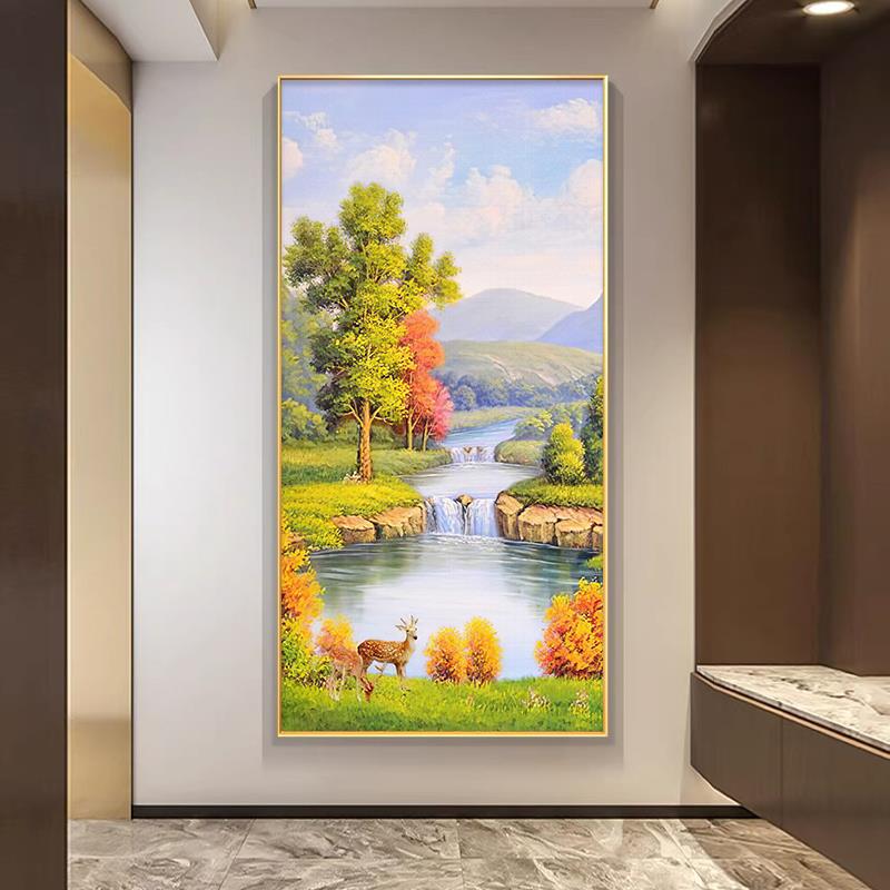 入户正对门墙挂画玄关装饰画现代简约山水画大气玄幻走廊过道壁画