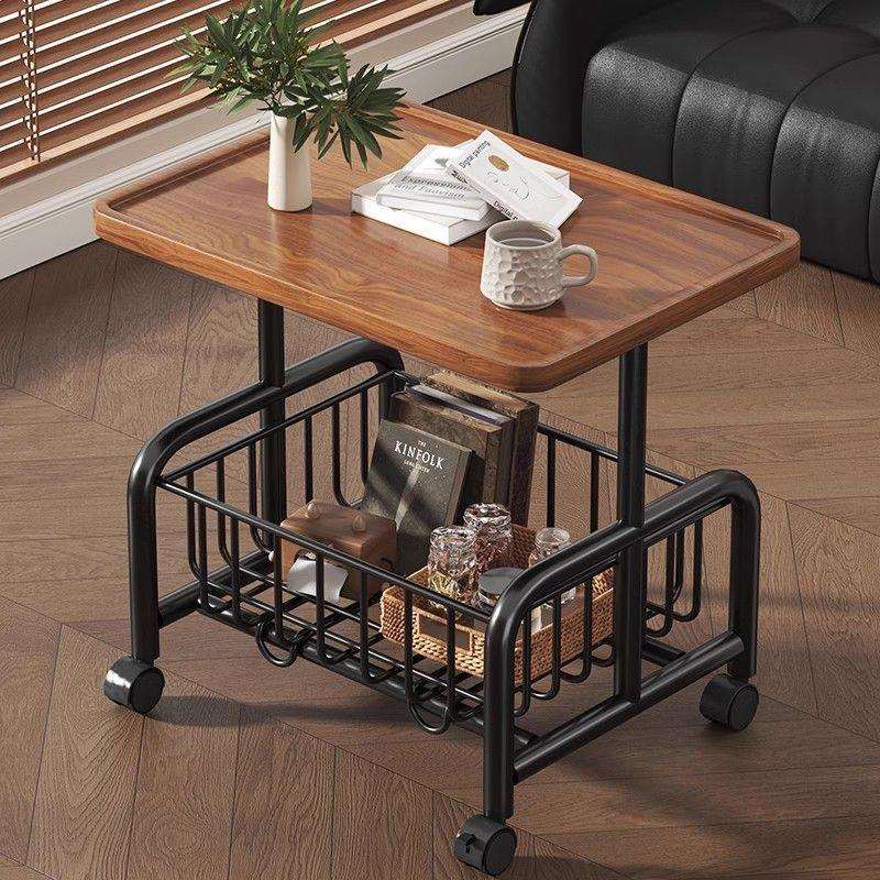 可移动沙发边几客厅小推车置物架带轮中古风小茶几家用简易小桌子