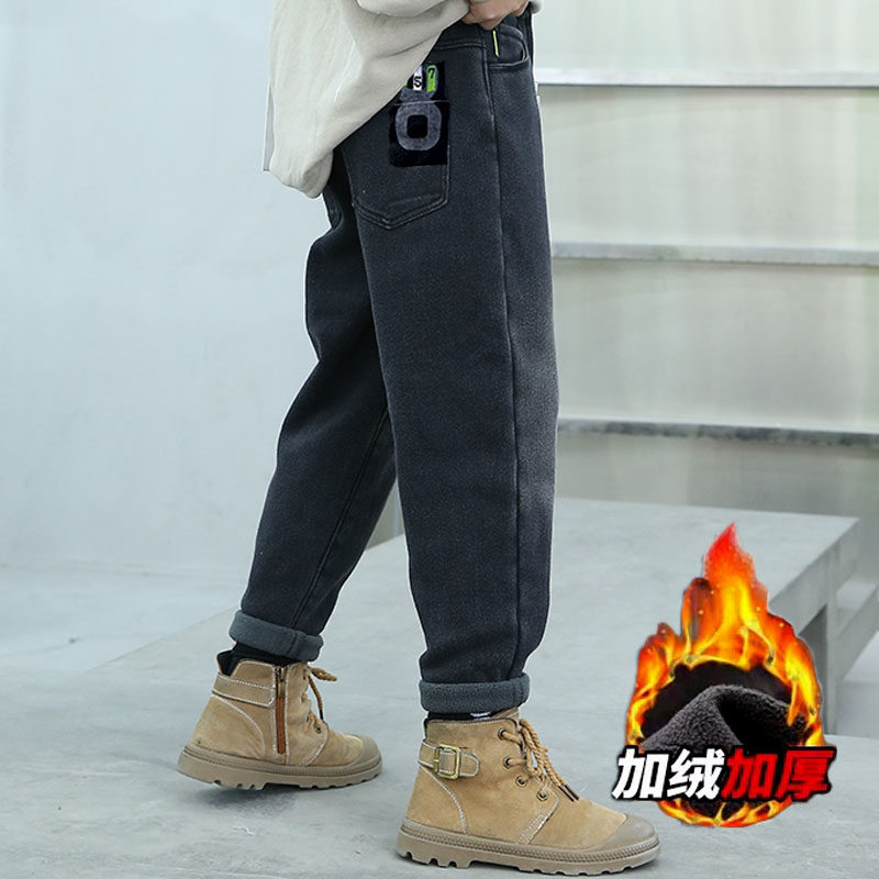 男童裤子冬款加绒软牛仔裤宝宝外C穿洋派一体绒裤薄绒款加厚中大