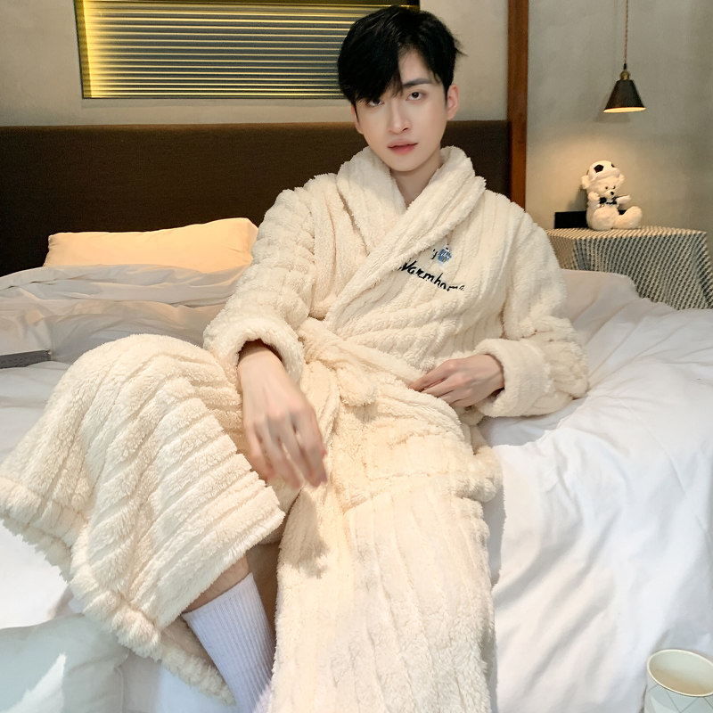 睡衣男秋冬e季珊瑚绒加厚加绒卡通睡袍长款浴袍可外穿冬天家居服