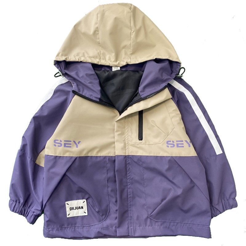 男童外套a春秋款2024新款儿童冲锋衣男孩春装潮帅气带帽薄中童小