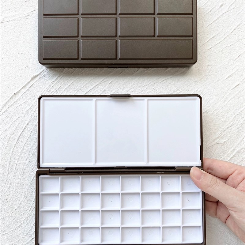 水彩颜料塑料分装盒 空盒s24格48格 水彩收纳盒调色盒子带调色盘