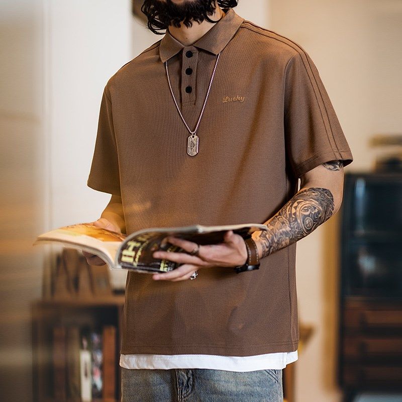美式复古polo衫男款短袖夏季2025新款肌理感刺绣Ut恤男微宽松半袖