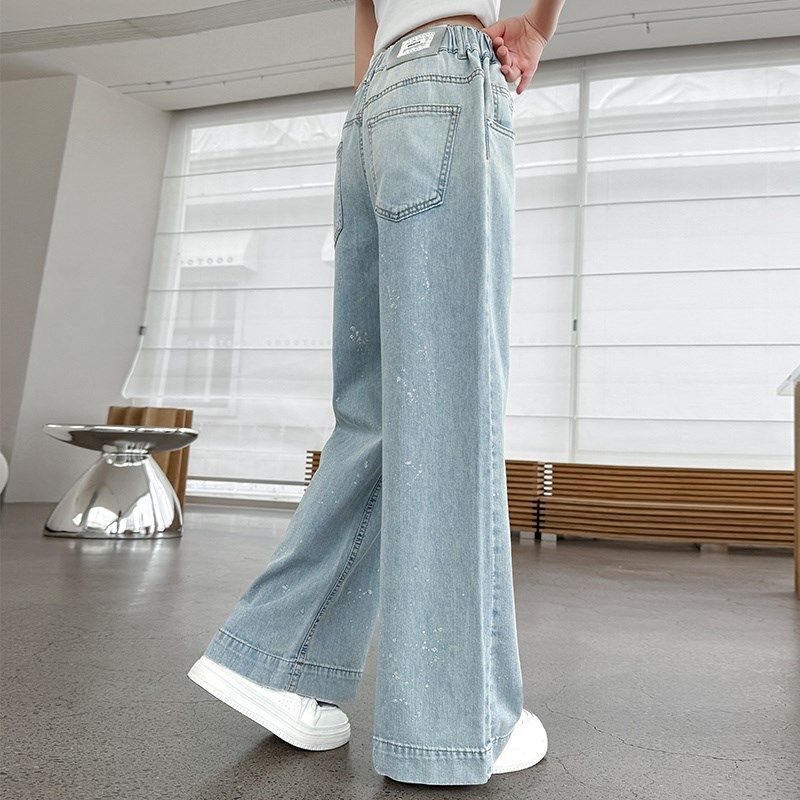 女童牛仔裤夏季薄款2025新款大童夏装直筒夏天儿童阔腿.裤子中学