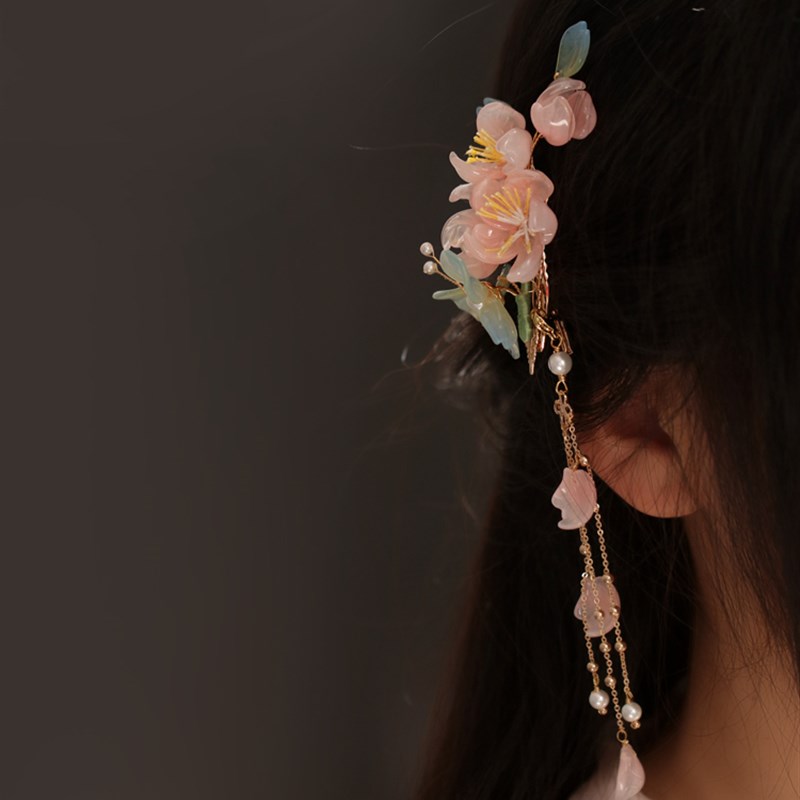 玉梅花 发夹边夹侧边小夹子精y致古风流苏国风宋制汉服 簪花头饰