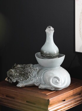 陶瓷大象流水生财摆件中式客厅桌面镇宅招财家P居装饰乔迁开业礼