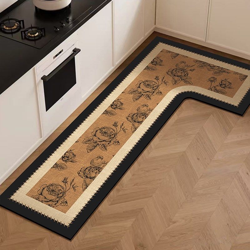 中古风厨房地垫防滑防油可擦免洗耐D脏地毯L型定制硅藻泥吸水脚垫