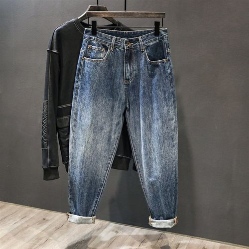 水洗渐变a牛仔裤男款小脚宽松哈伦男裤春秋大码显瘦潮流痞帅裤子
