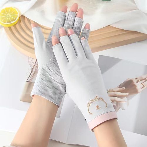 防晒半指美甲手套防紫p外线女夏薄款纯棉开车骑行防滑透气露指触