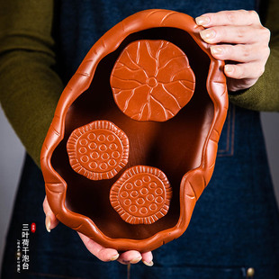 茶海壶家用简约承莲小型茶托干泡台 紫砂功夫茶盘 紫砂壶承茶具托