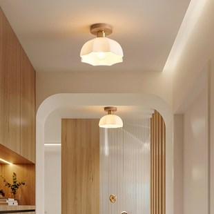原木风玄关过道灯白蜡木入户走廊灯田园奶油风衣帽间阳台吸顶灯