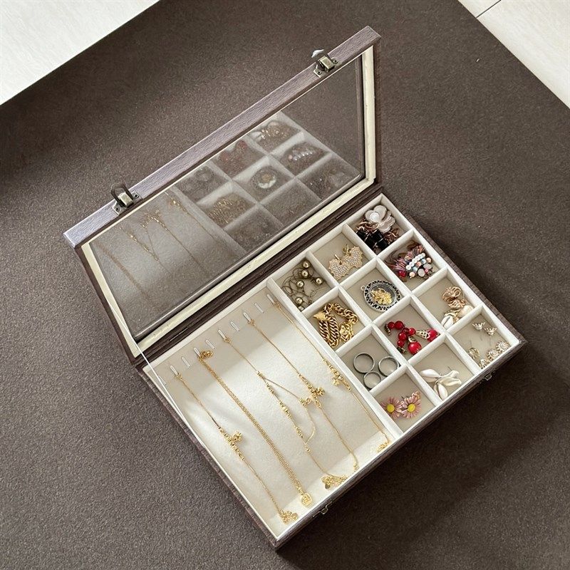 民族风耳钉耳环戒指手环收纳盒大容量水晶项链狮子链琉璃手链格子