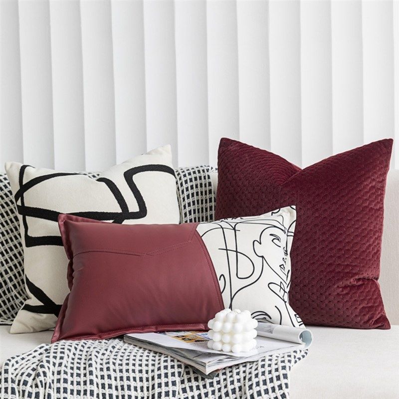 简约黑白抽象线条客厅沙发靠枕卧室床上抱枕套样板间民宿