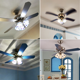 风扇吊灯餐厅灯创意家用客厅卧室书房办公室木叶静音电扇灯