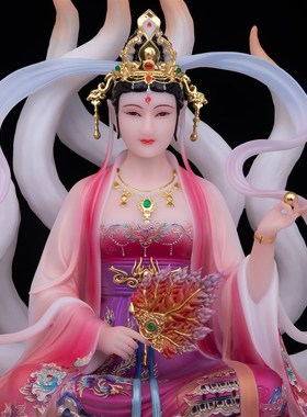 康盛新款九尾狐娘娘像汉白玉九姑娘红衣白衣青丘涂山女狐家用摆件