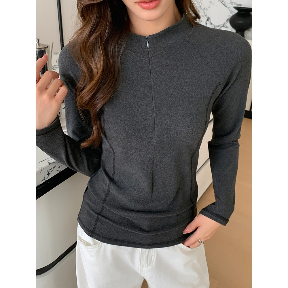 K2686严选德绒半高领拉链打底衫女秋冬季保暖修身长袖T恤内搭上衣
